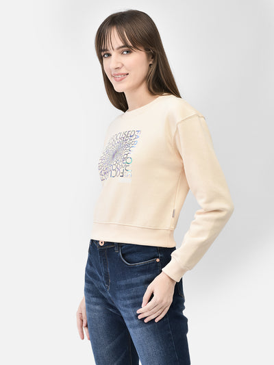 Peach Printed Crop Length Sweatshirt-Women Sweatshirts-Crimsoune Club