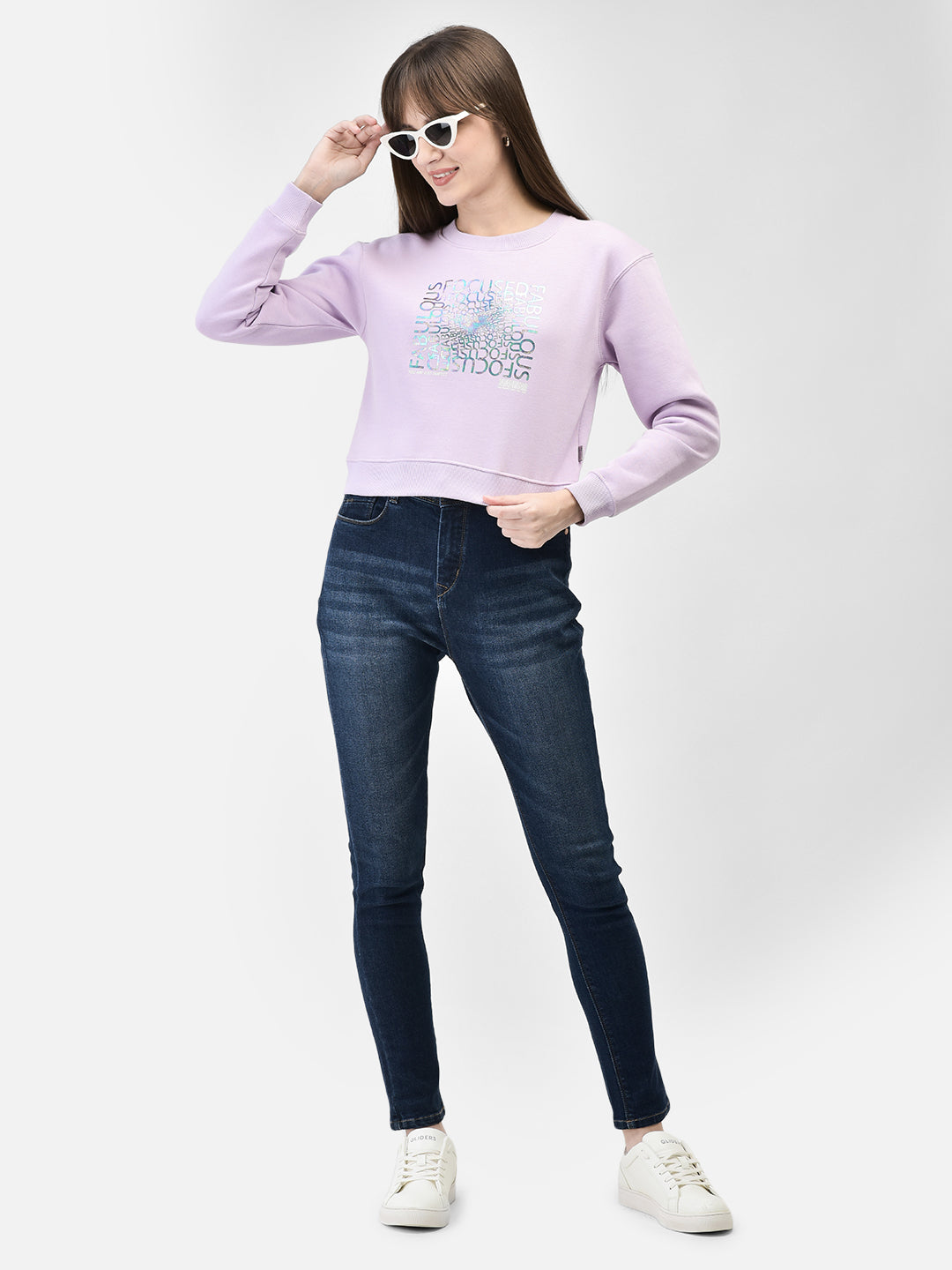 Purple Printed Crop Length Sweatshirt-Women Sweatshirts-Crimsoune Club