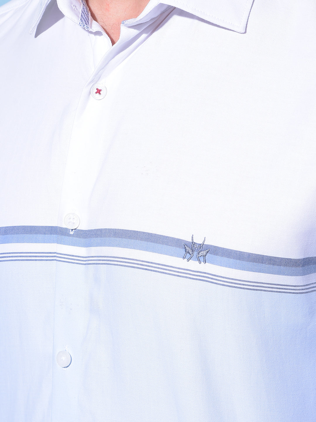 Blue Horizontal Striped 100% Cotton Shirt-Men Shirts-Crimsoune Club