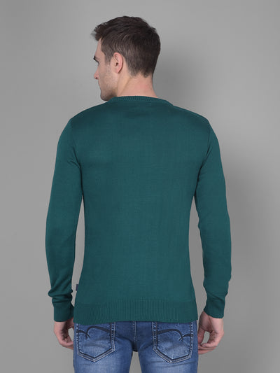 Green Self Design Sweater-Men Sweaters-Crimsoune Club