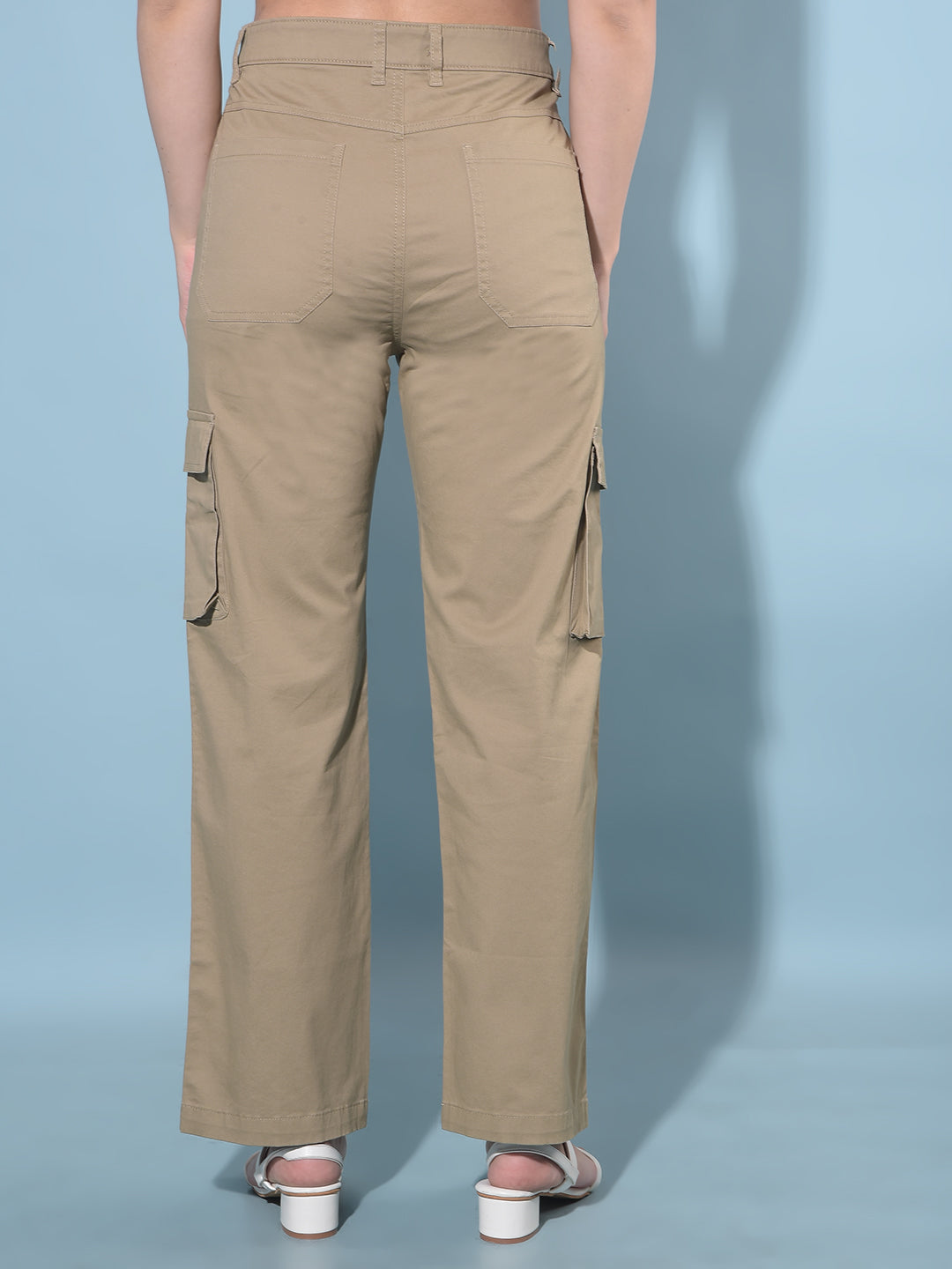 Khaki Cargo Trousers-Women Trousers-Crimsoune Club