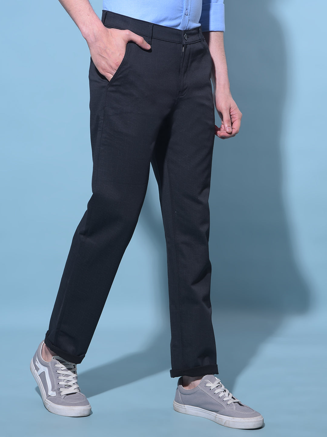 Black Straight Printed Chinos Trousers-Men Trousers-Crimsoune Club