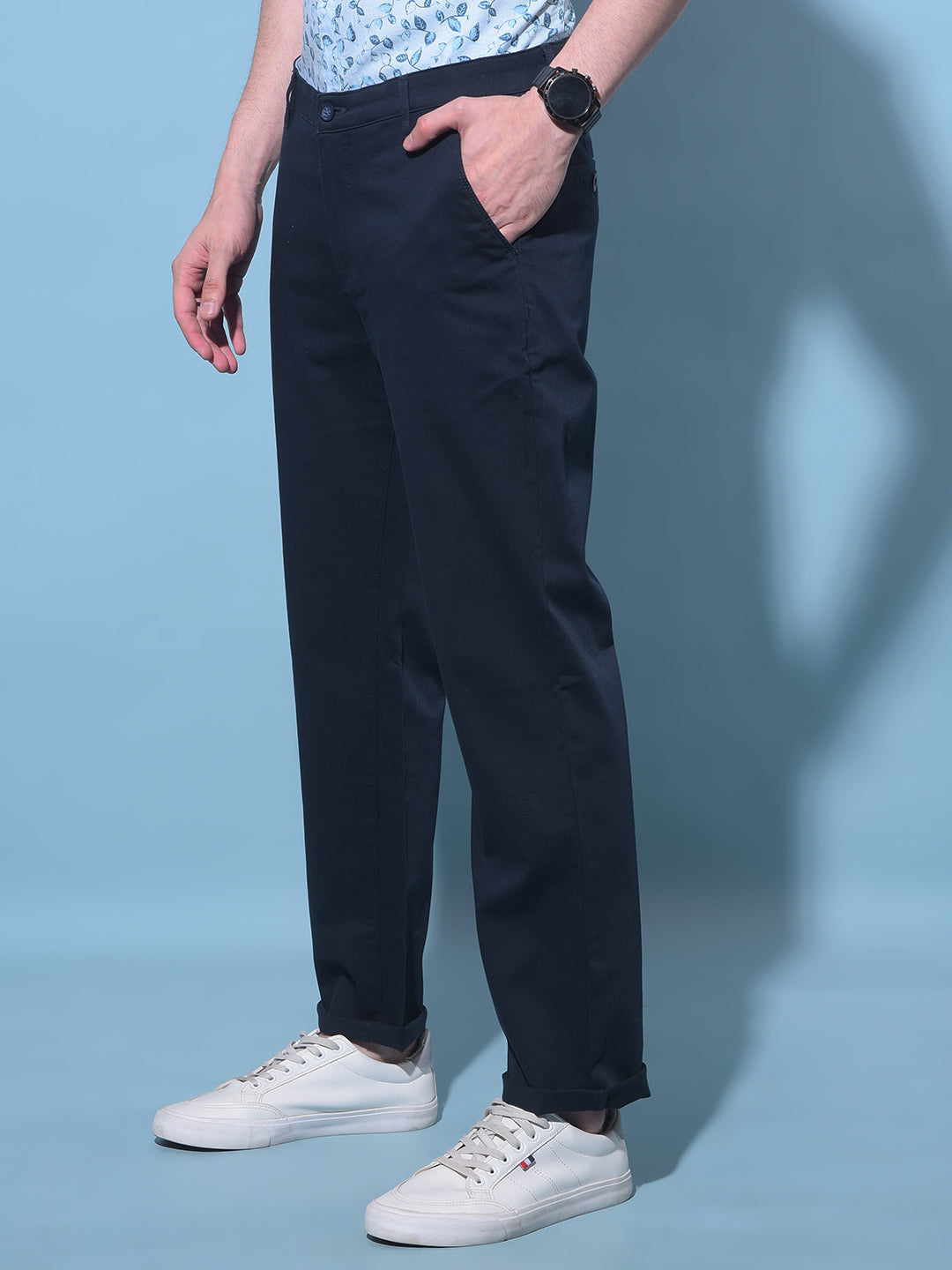 Navy Blue Straight Dobby Trousers-Men Trousers-Crimsoune Club