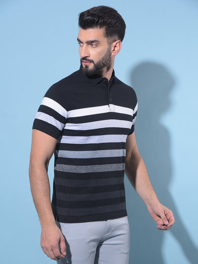 Black Horizontal Striped Polo T-Shirt-Men T-Shirts-Crimsoune Club
