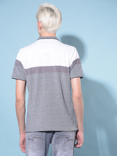 Grey Horizontal Striped Polo T-Shirt-Men T-Shirts-Crimsoune Club
