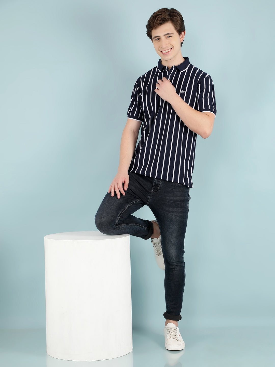 Navy Blue Vertical Striped T-Shirt