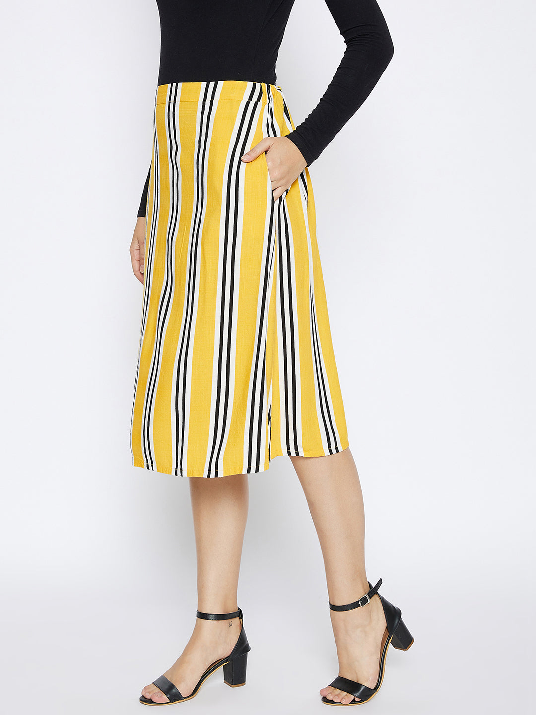 Yellow Striped Comfort Fit Skirt - Women Skirts