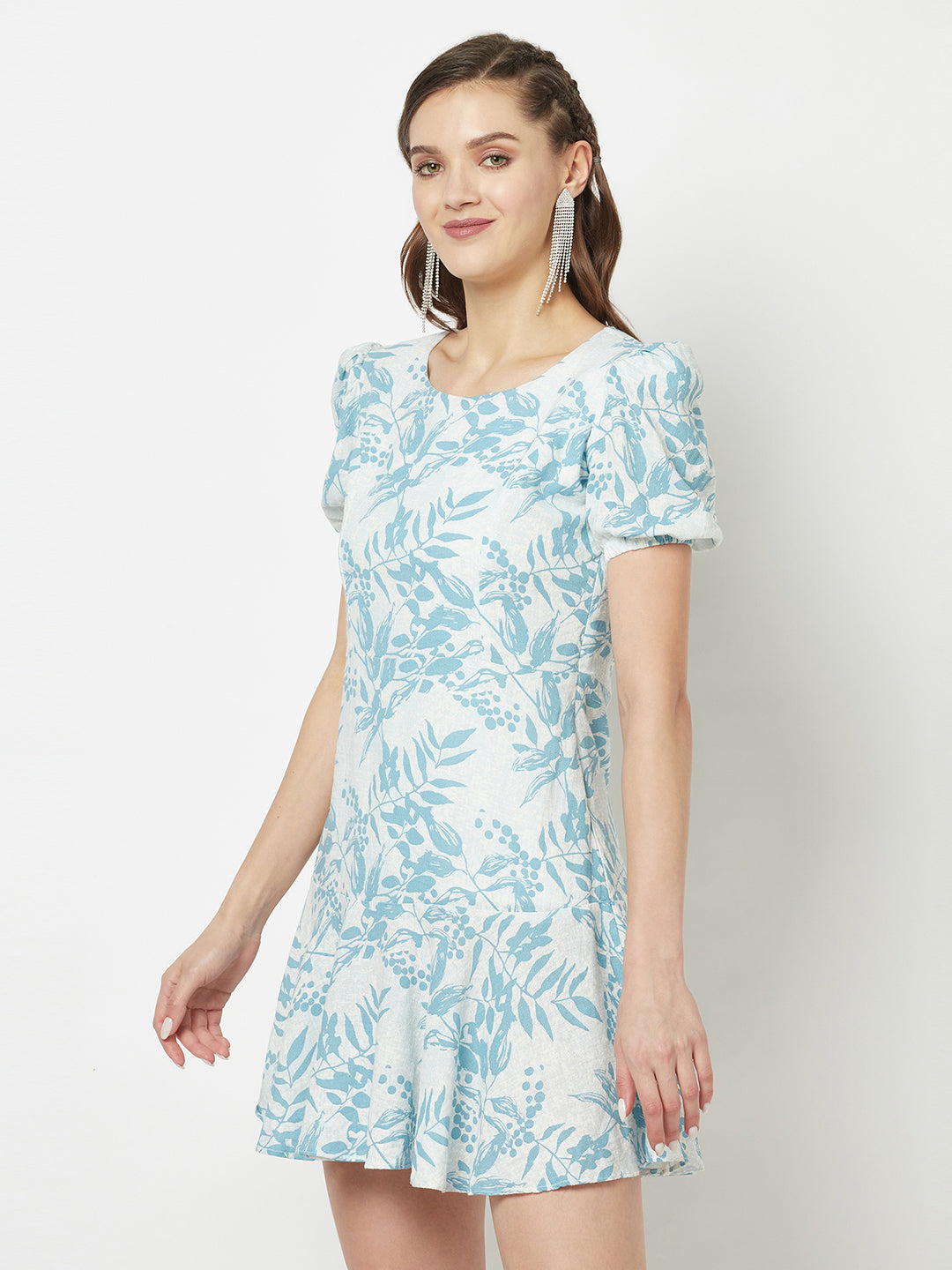 Sky Blue Floral Dress-Women Dresses-Crimsoune Club