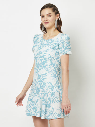 Sky Blue Floral Dress-Women Dresses-Crimsoune Club