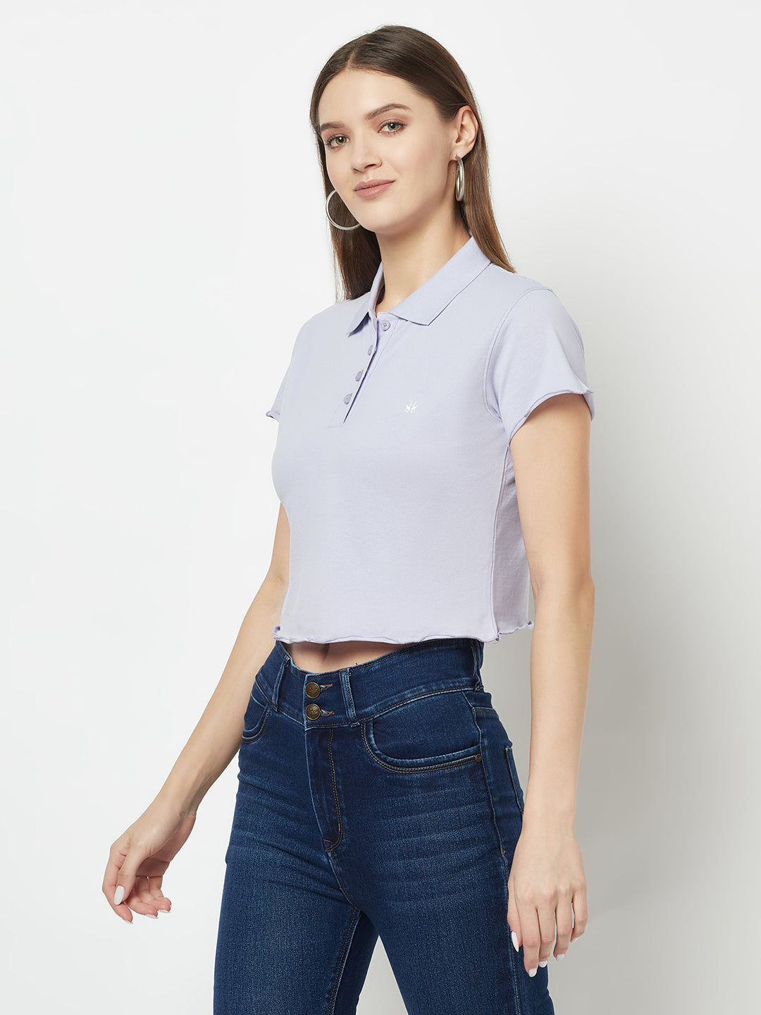 Lilac Cropped Polo T-Shirt-Women T-Shirts-Crimsoune Club