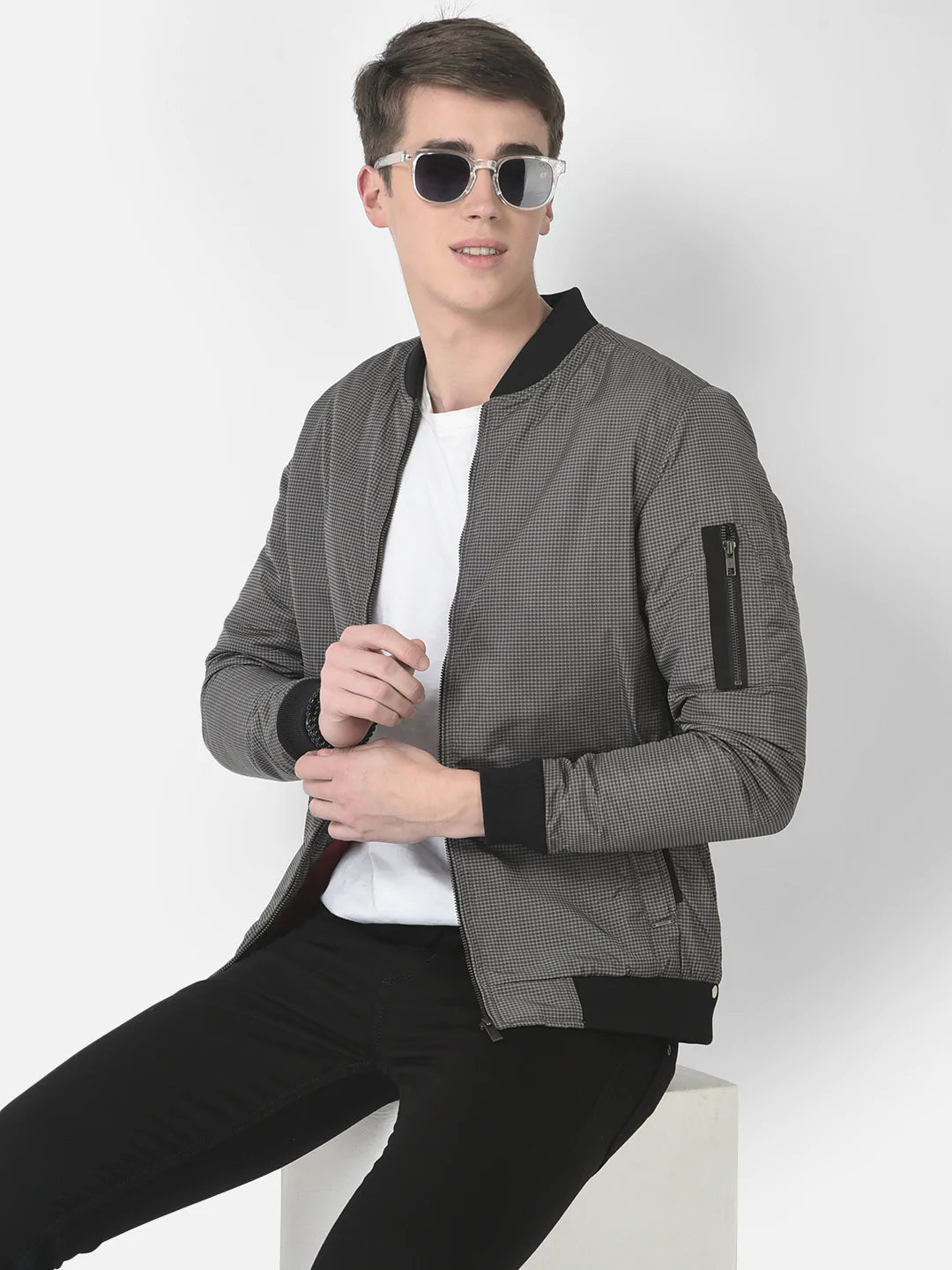 Grey Printed Jacket in contrast collar Crimsoune Club