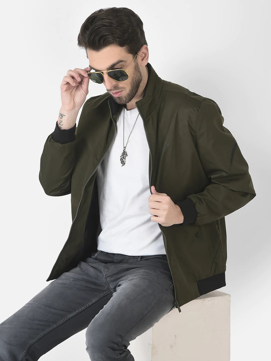 Olive Green Bomber Jacket - Main Image