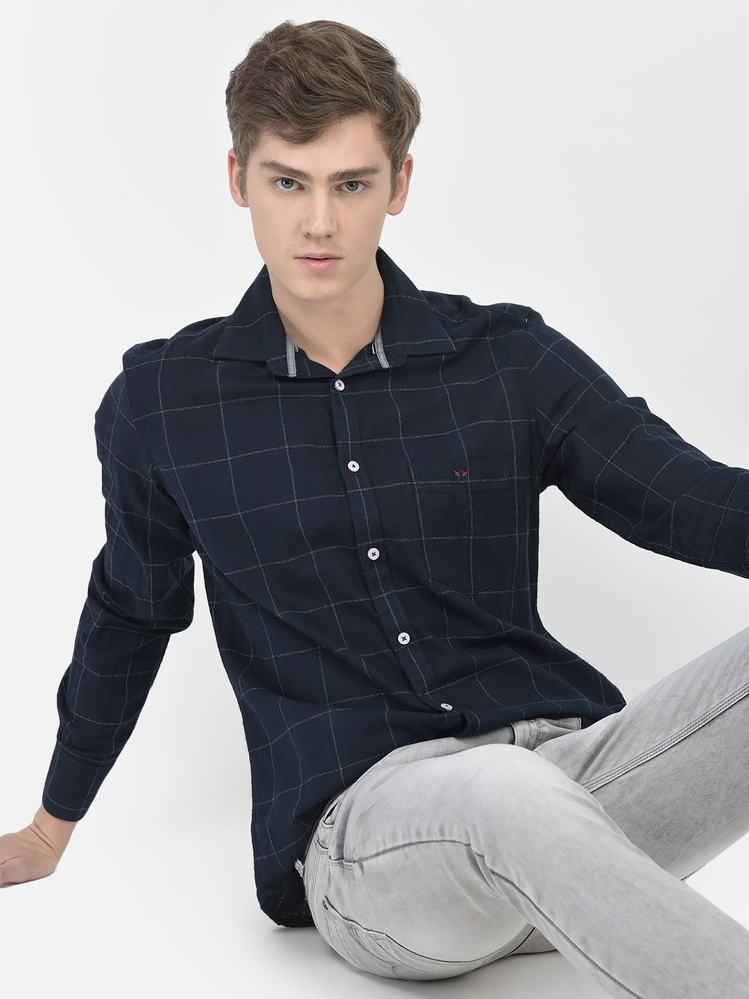 Black Jeans With Check Shirt Navy Blue Graph Checked Shirt