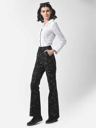 Black Wide-Fit Constellation Trousers-Women Trousers-Crimsoune Club