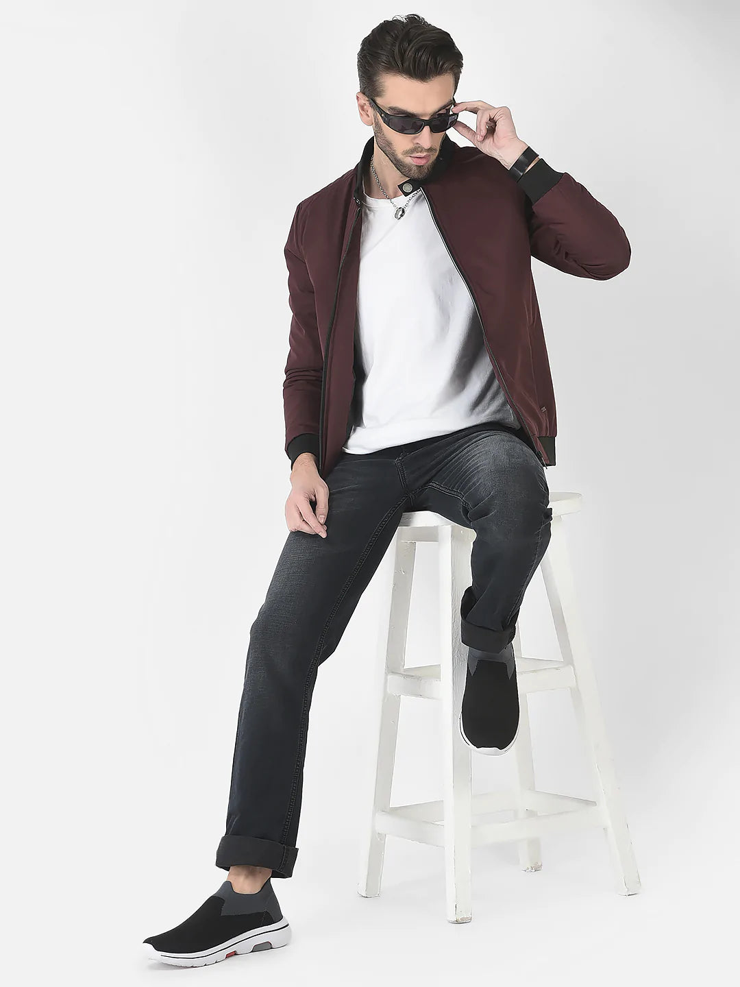 Maroon bomber 2025 jacket outfit