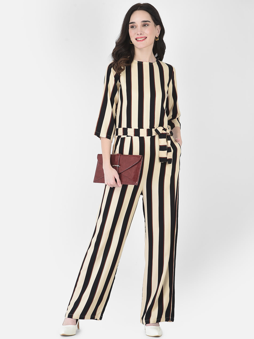 Black and yellow striped jumpsuit on sale