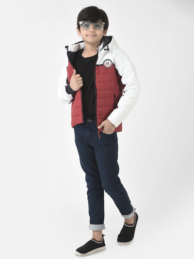  Red Colour-Blocked Hooded Jacket