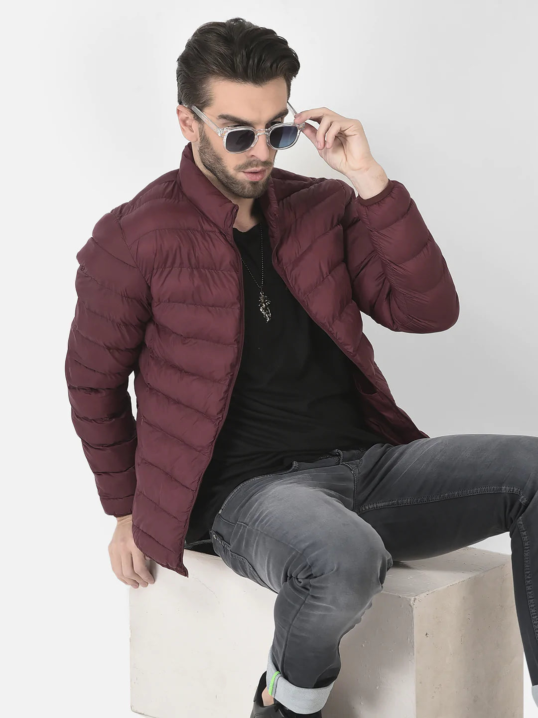 Puffer Jacket in Wine Color Crimsoune Club
