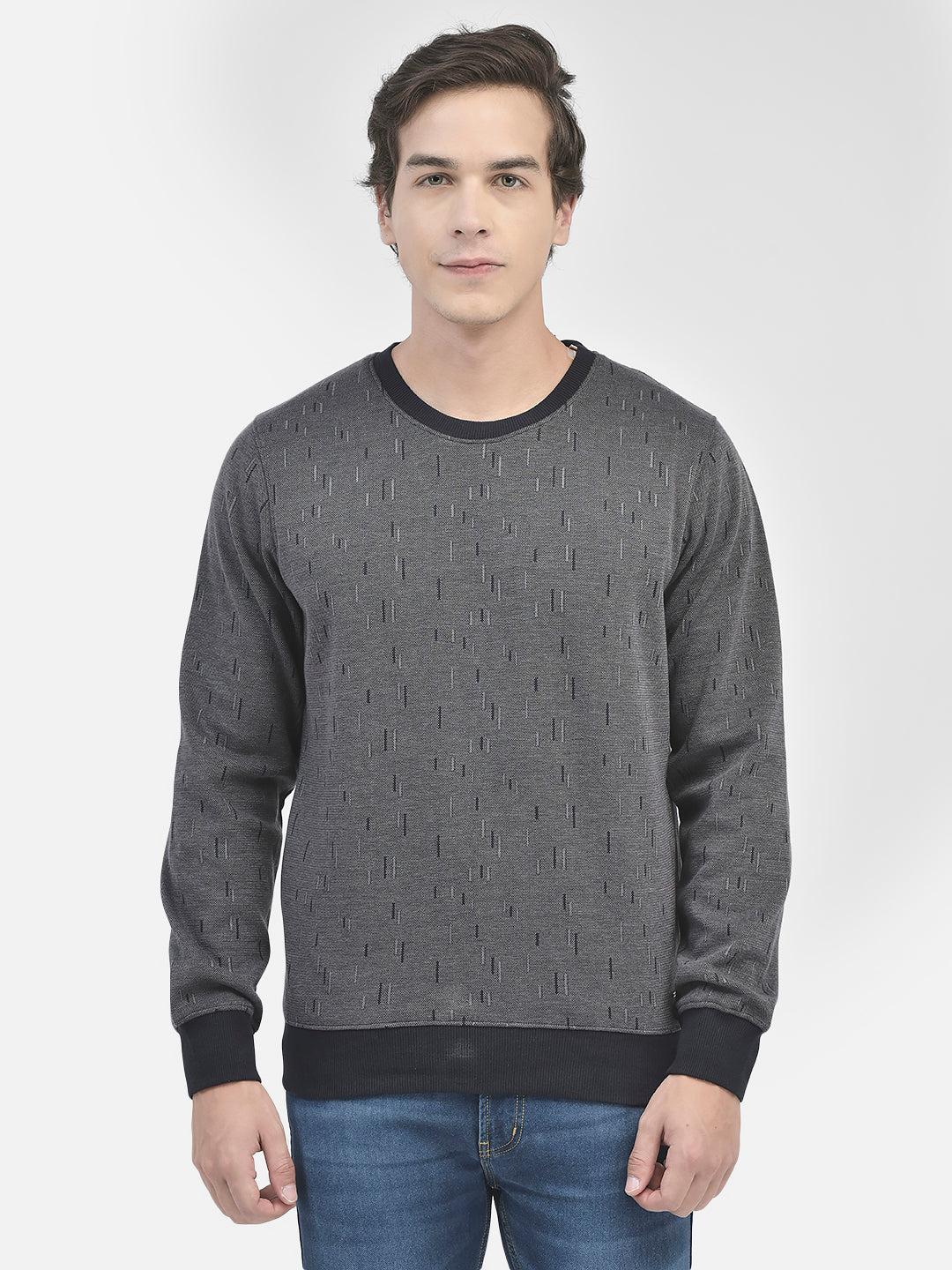 Navy Blue Printed Sweatshirt-Men Sweatshirts-Crimsoune Club