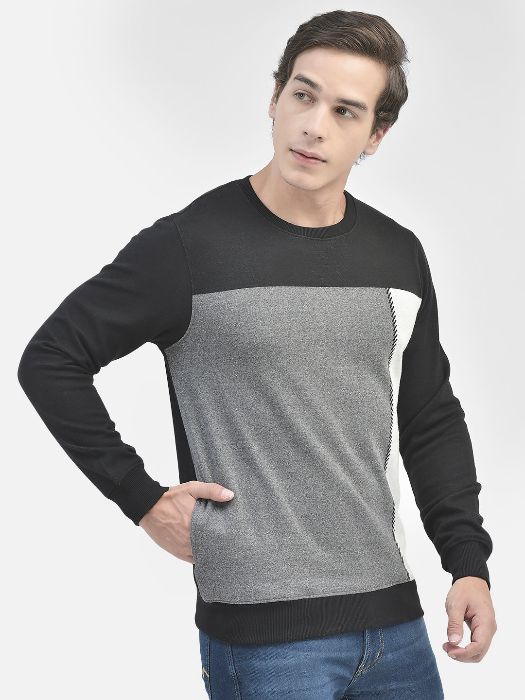 Black Colourblocked Sweatshirt-Men Sweatshirts-Crimsoune Club