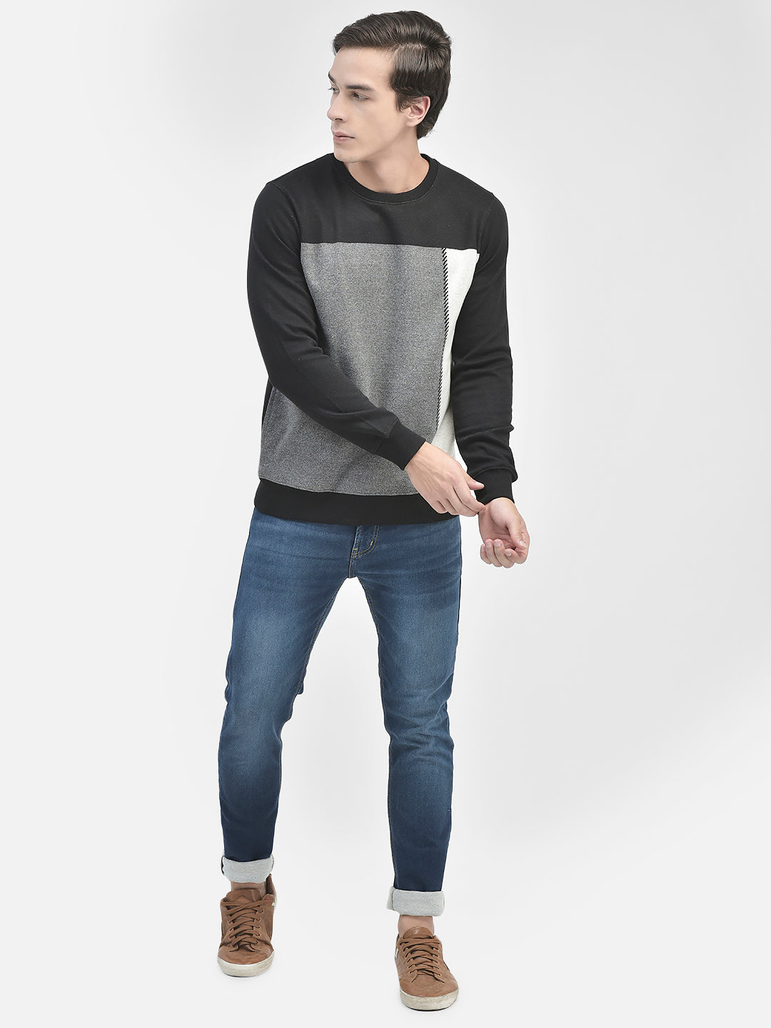 Black Colourblocked Sweatshirt-Men Sweatshirts-Crimsoune Club