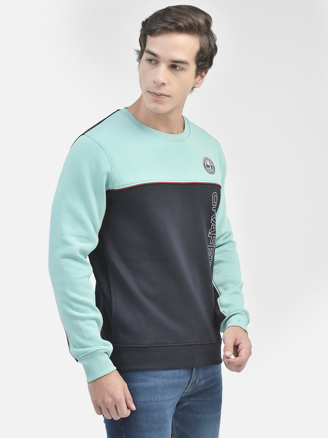 Navy Blue Printed Sweatshirt-Men Sweatshirts-Crimsoune Club