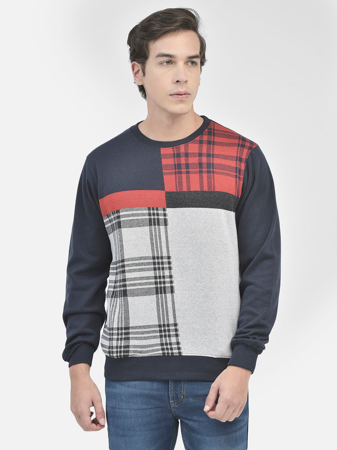 Navy Blue Colourblocked Sweatshirt-Men Sweatshirts-Crimsoune Club