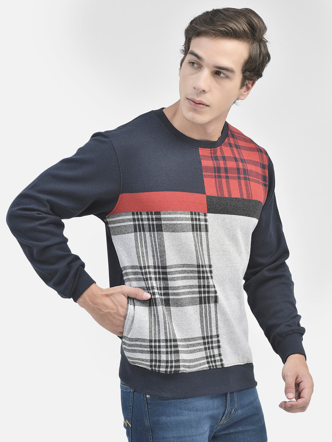 Navy Blue Colourblocked Sweatshirt-Men Sweatshirts-Crimsoune Club