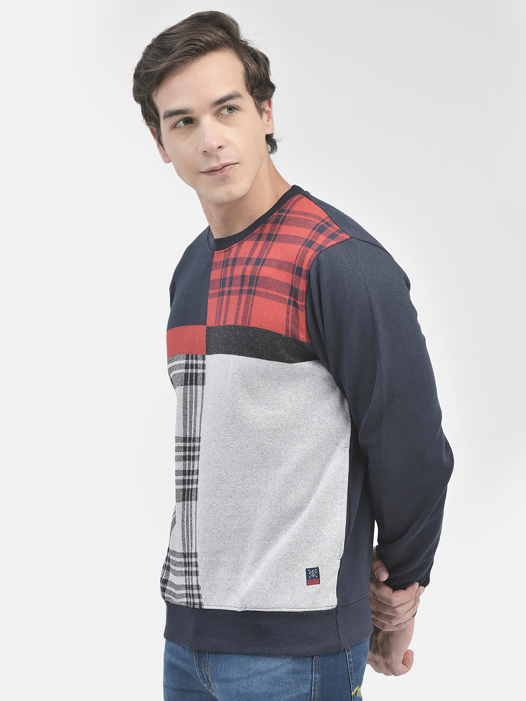 Navy Blue Colourblocked Sweatshirt-Men Sweatshirts-Crimsoune Club