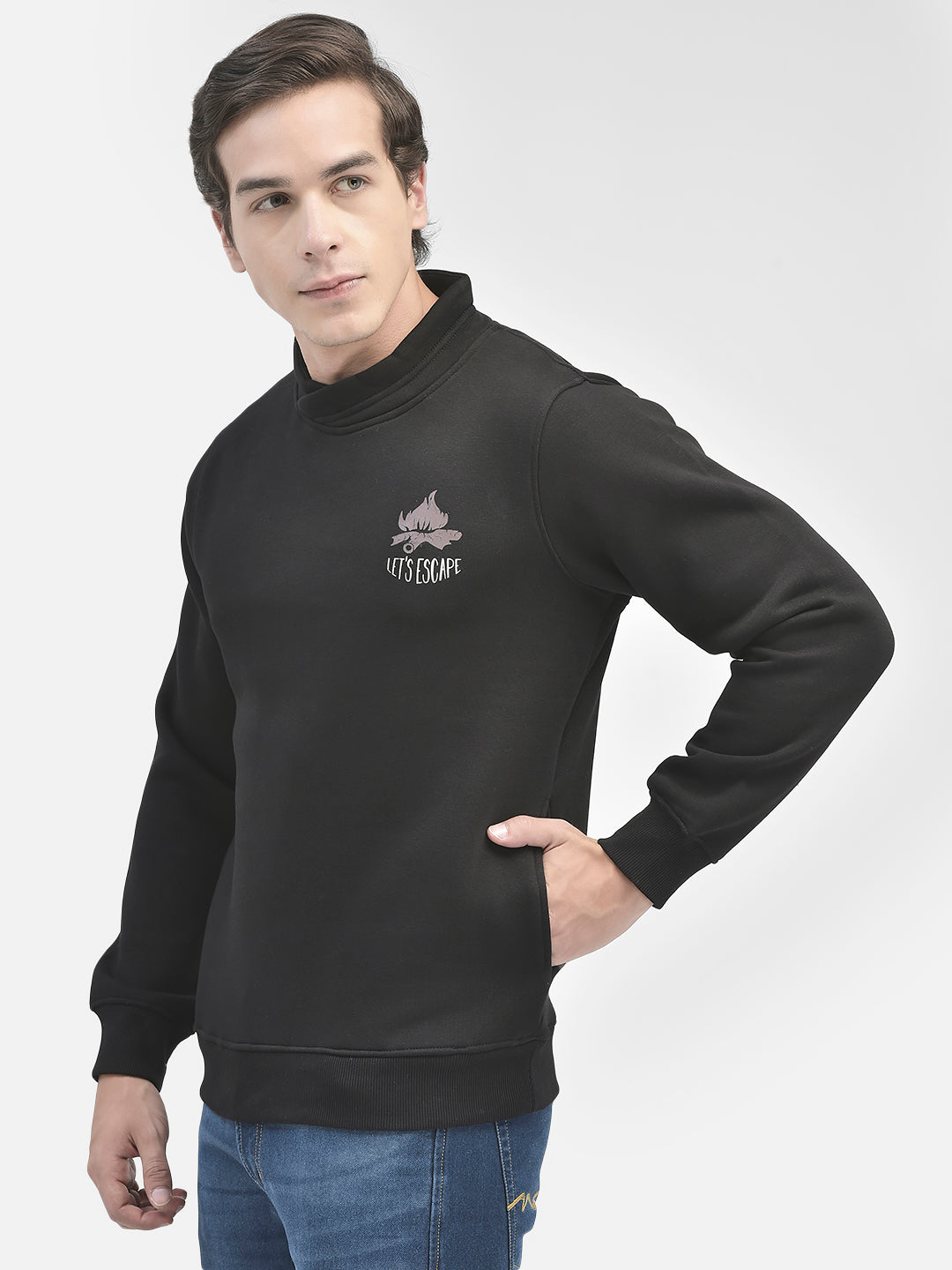 Black Printed Sweatshirt-Men Sweatshirts-Crimsoune Club
