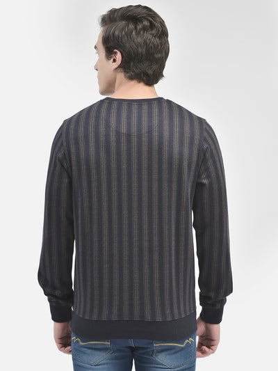 Navy Blue Striped Sweatshirt-Men Sweatshirts-Crimsoune Club