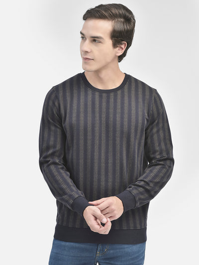 Navy Blue Striped Sweatshirt-Men Sweatshirts-Crimsoune Club