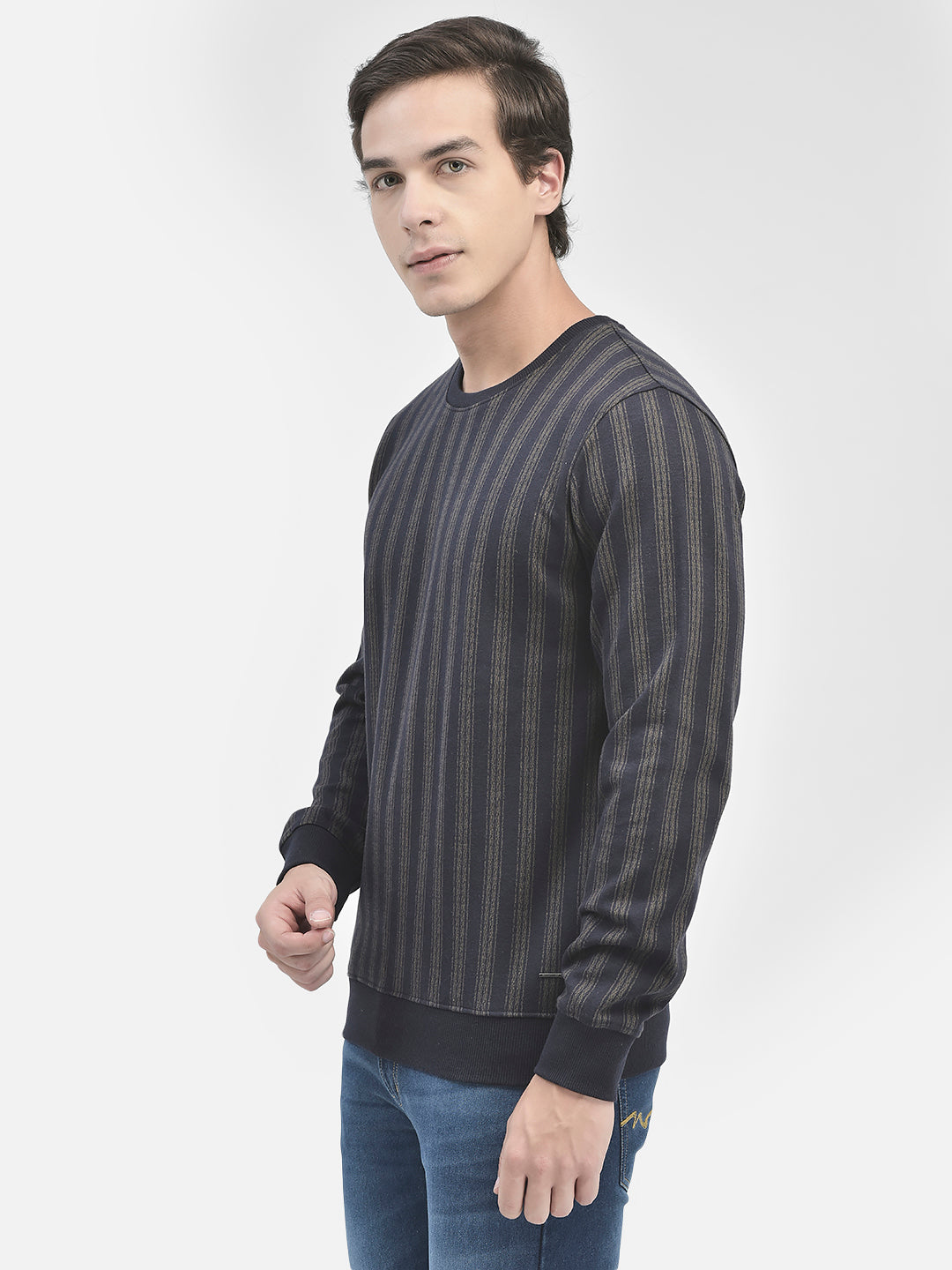 Navy Blue Striped Sweatshirt-Men Sweatshirts-Crimsoune Club