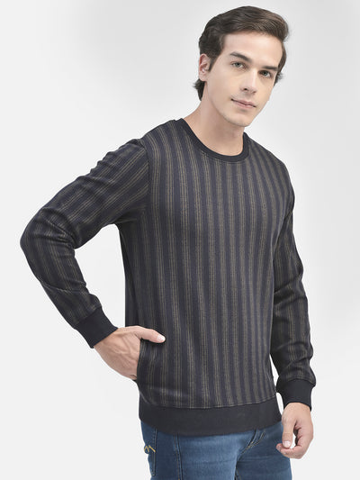 Navy Blue Striped Sweatshirt-Men Sweatshirts-Crimsoune Club