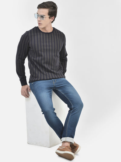 Navy Blue Striped Sweatshirt-Men Sweatshirts-Crimsoune Club