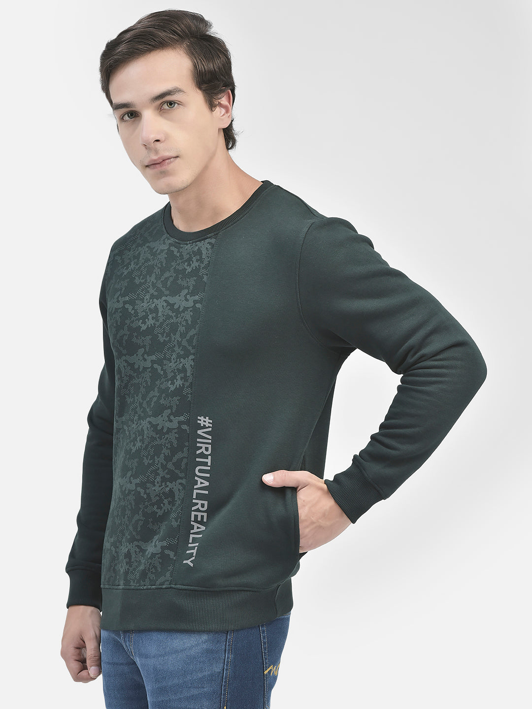 Green Printed Sweatshirt-Men Sweatshirts-Crimsoune Club