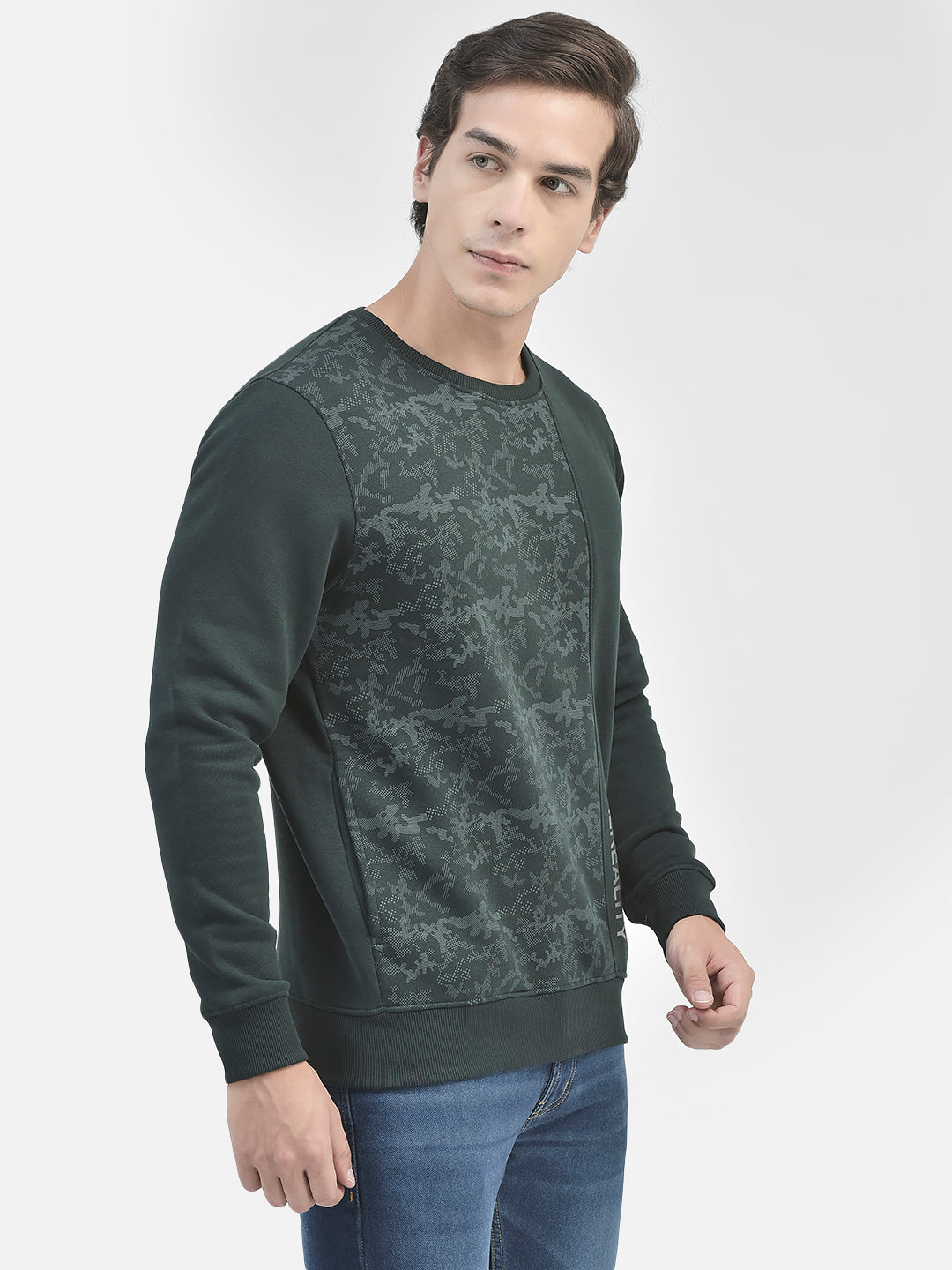 Green Printed Sweatshirt-Men Sweatshirts-Crimsoune Club