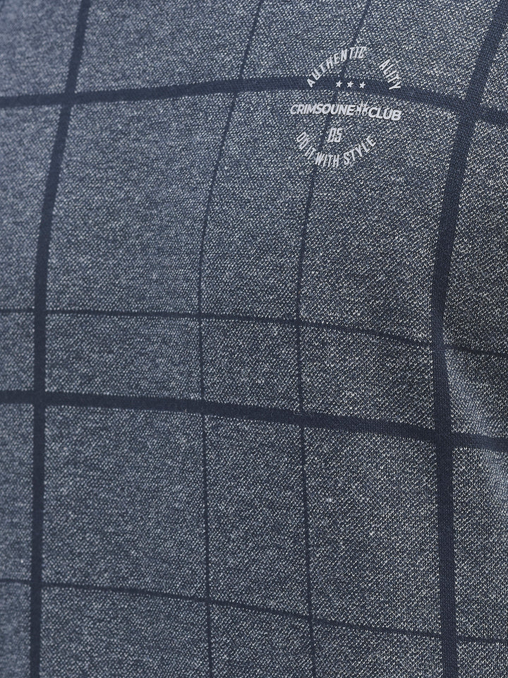 Navy Blue Checked Sweatshirt-Men Sweatshirts-Crimsoune Club