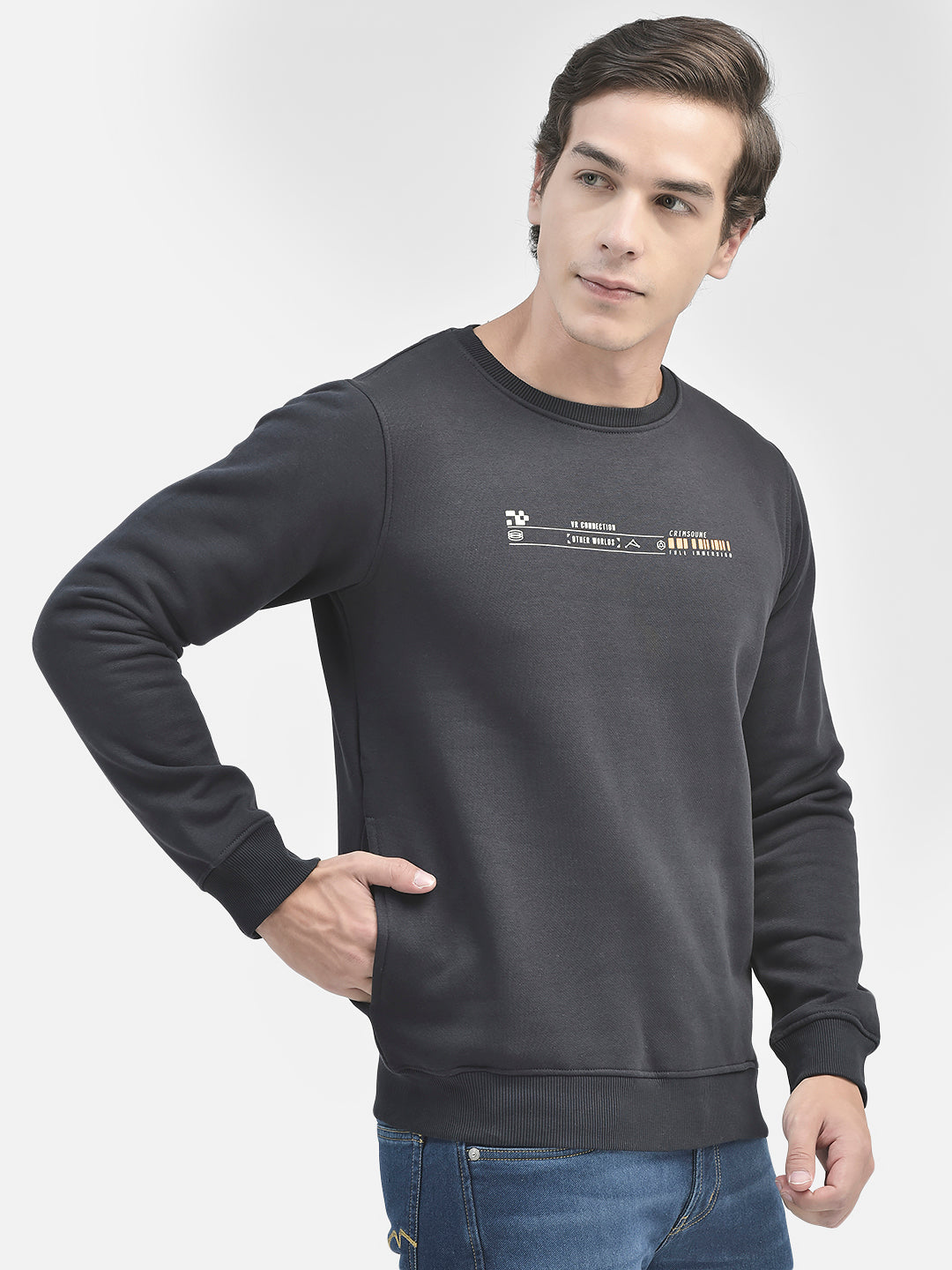 Navy Blue Printed Sweatshirt-Men Sweatshirts-Crimsoune Club