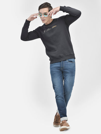 Navy Blue Printed Sweatshirt-Men Sweatshirts-Crimsoune Club