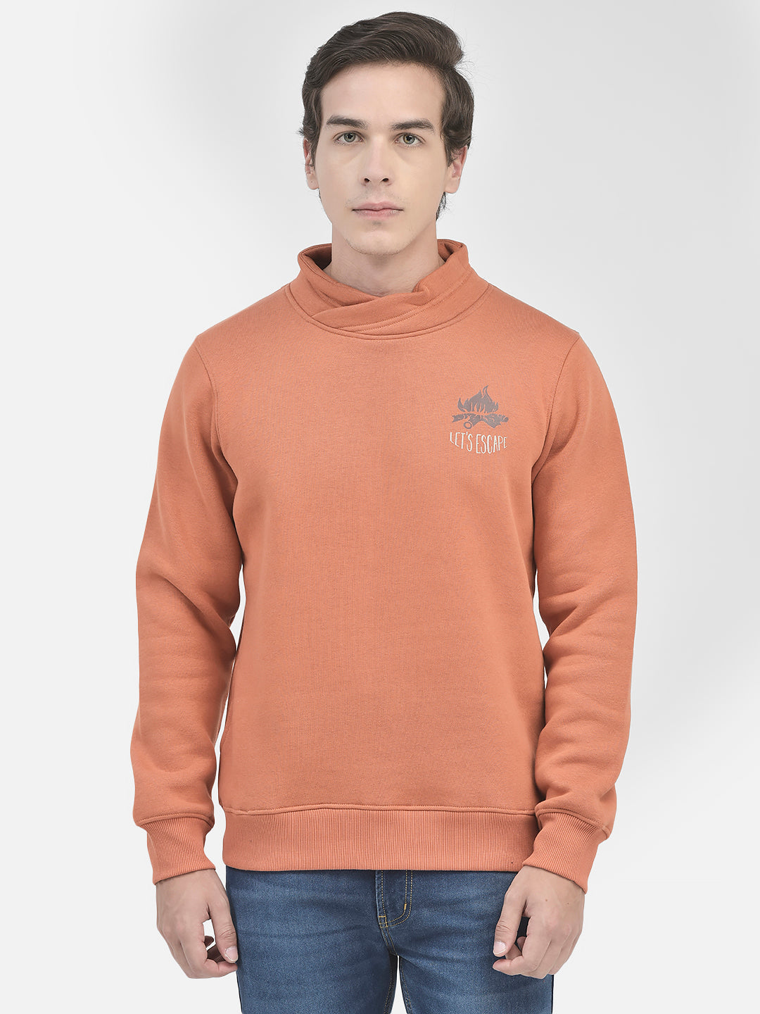 Orange Printed Sweatshirt-Men Sweatshirts-Crimsoune Club