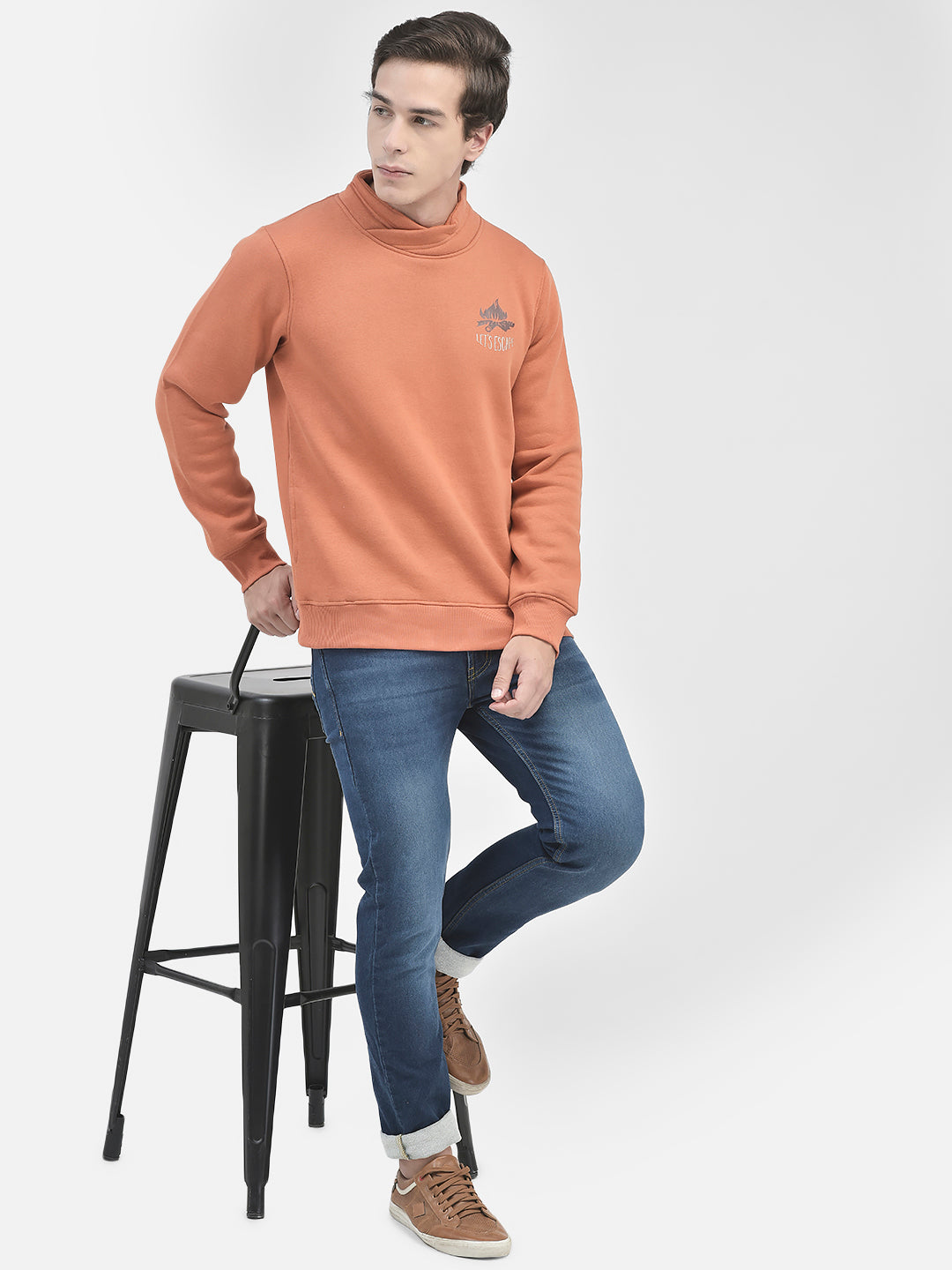 Orange Printed Sweatshirt-Men Sweatshirts-Crimsoune Club