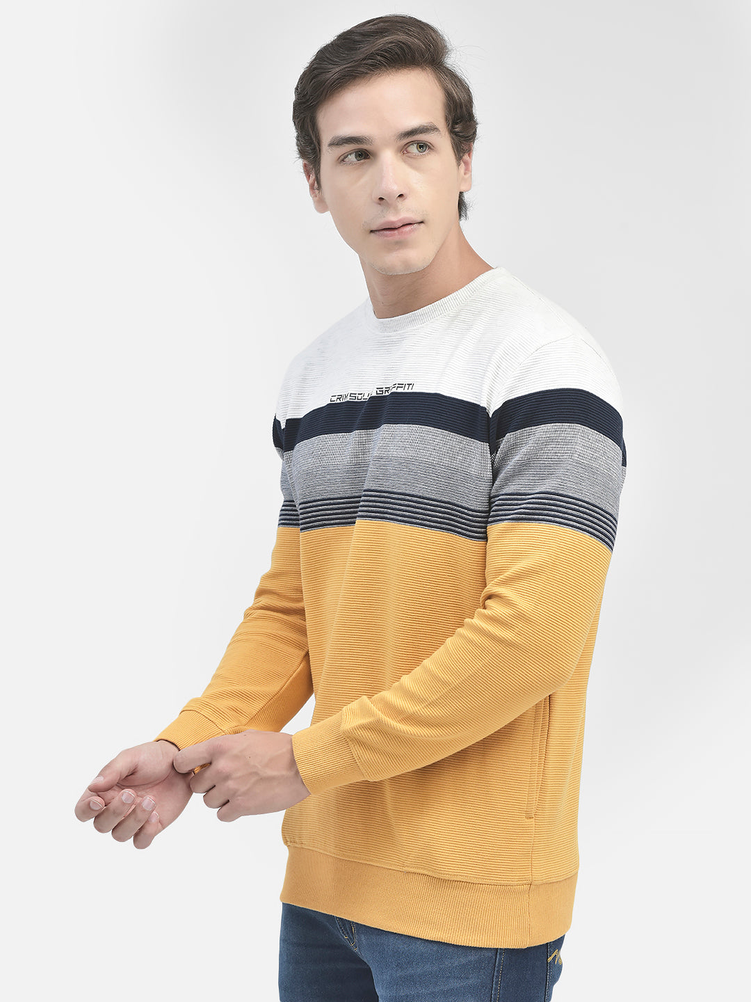 Mustard Colourblocked Sweatshirt-Men Sweatshirts-Crimsoune Club