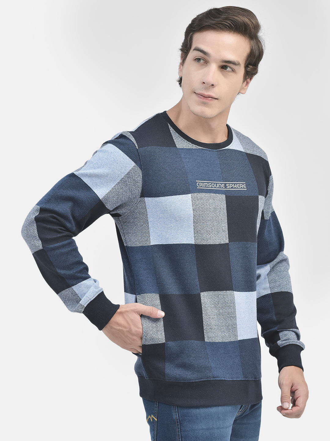 Navy Blue Printed Sweatshirt-Men Sweatshirts-Crimsoune Club