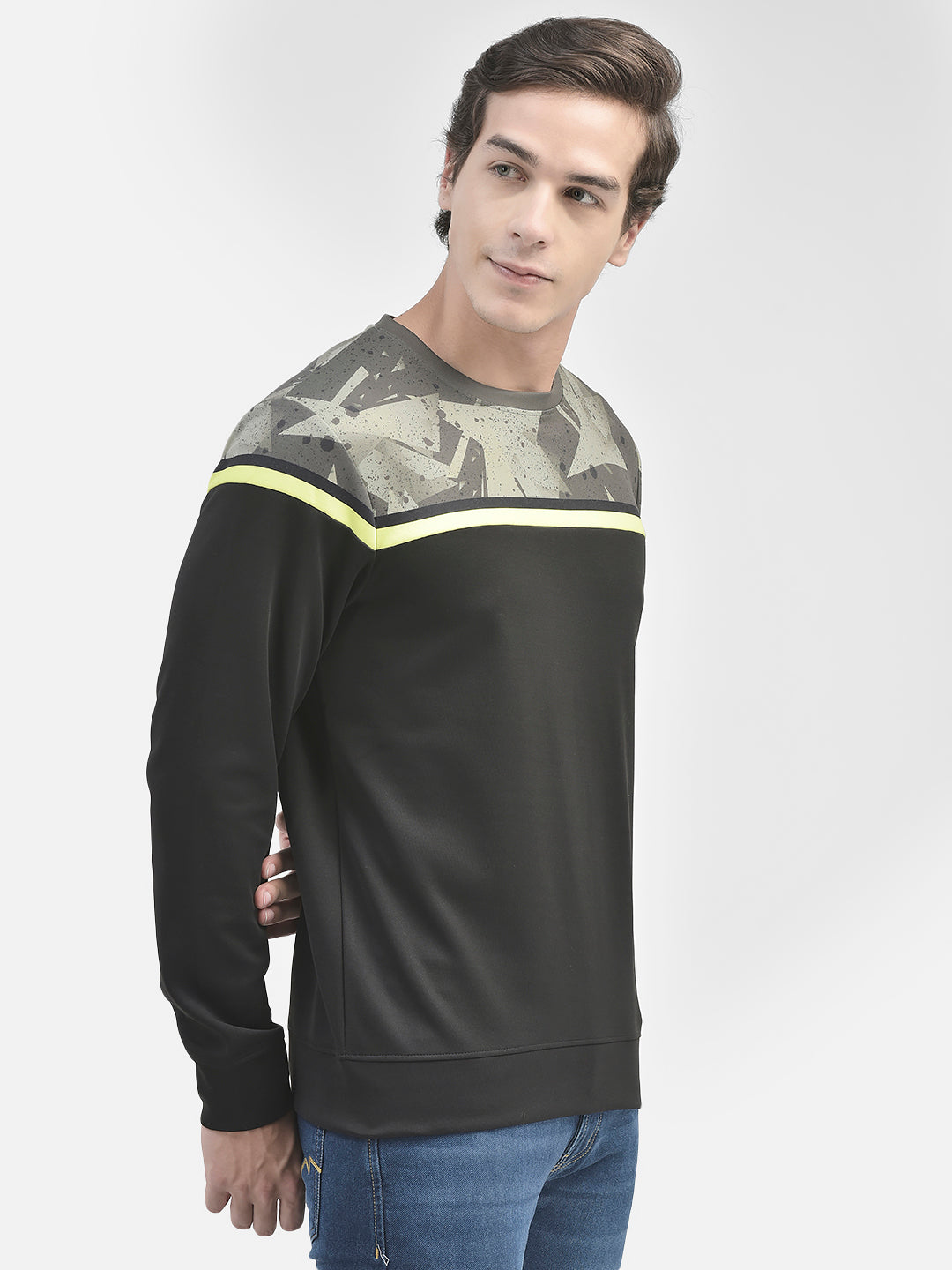 Black Printed Sweatshirt-Men Sweatshirts-Crimsoune Club