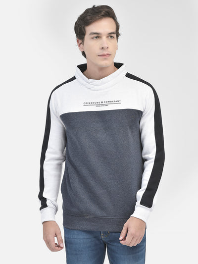 Navy Blue Colourblocked Sweatshirt-Men Sweatshirts-Crimsoune Club