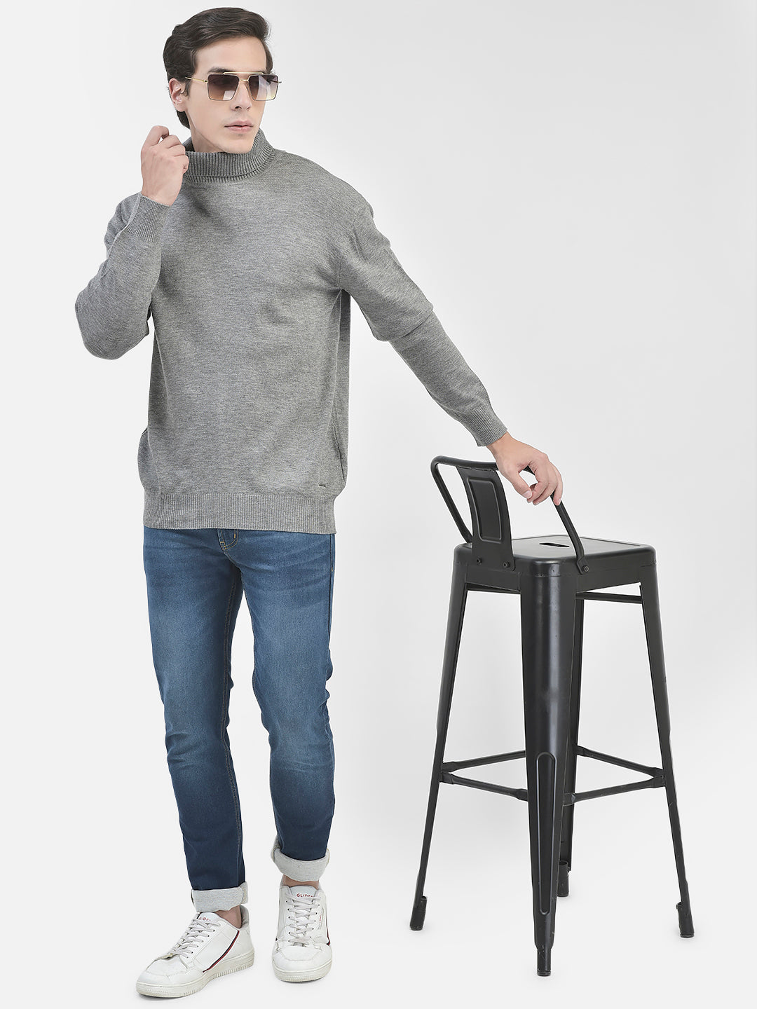 Grey Turtle Neck Sweater-Men Sweaters-Crimsoune Club