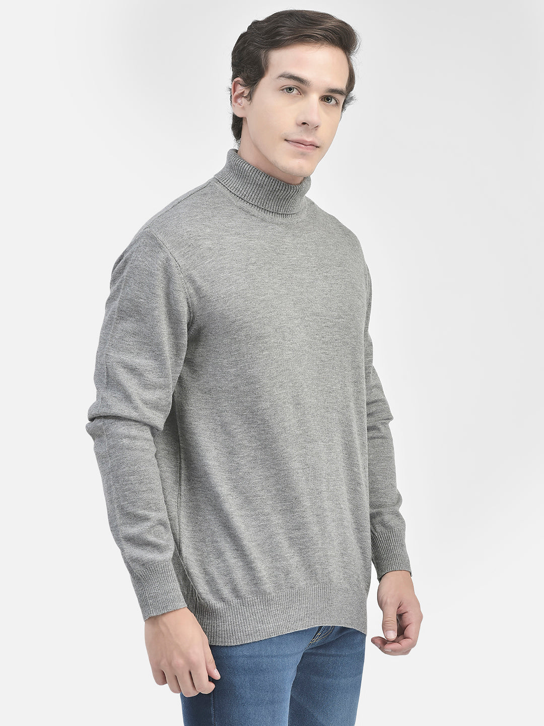 Grey Turtle Neck Sweater-Men Sweaters-Crimsoune Club