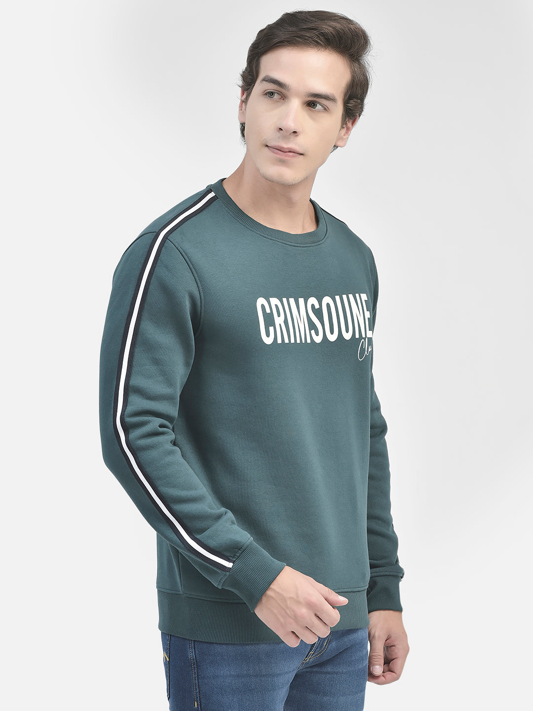 Green Printed Sweatshirt-Men Sweatshirts-Crimsoune Club