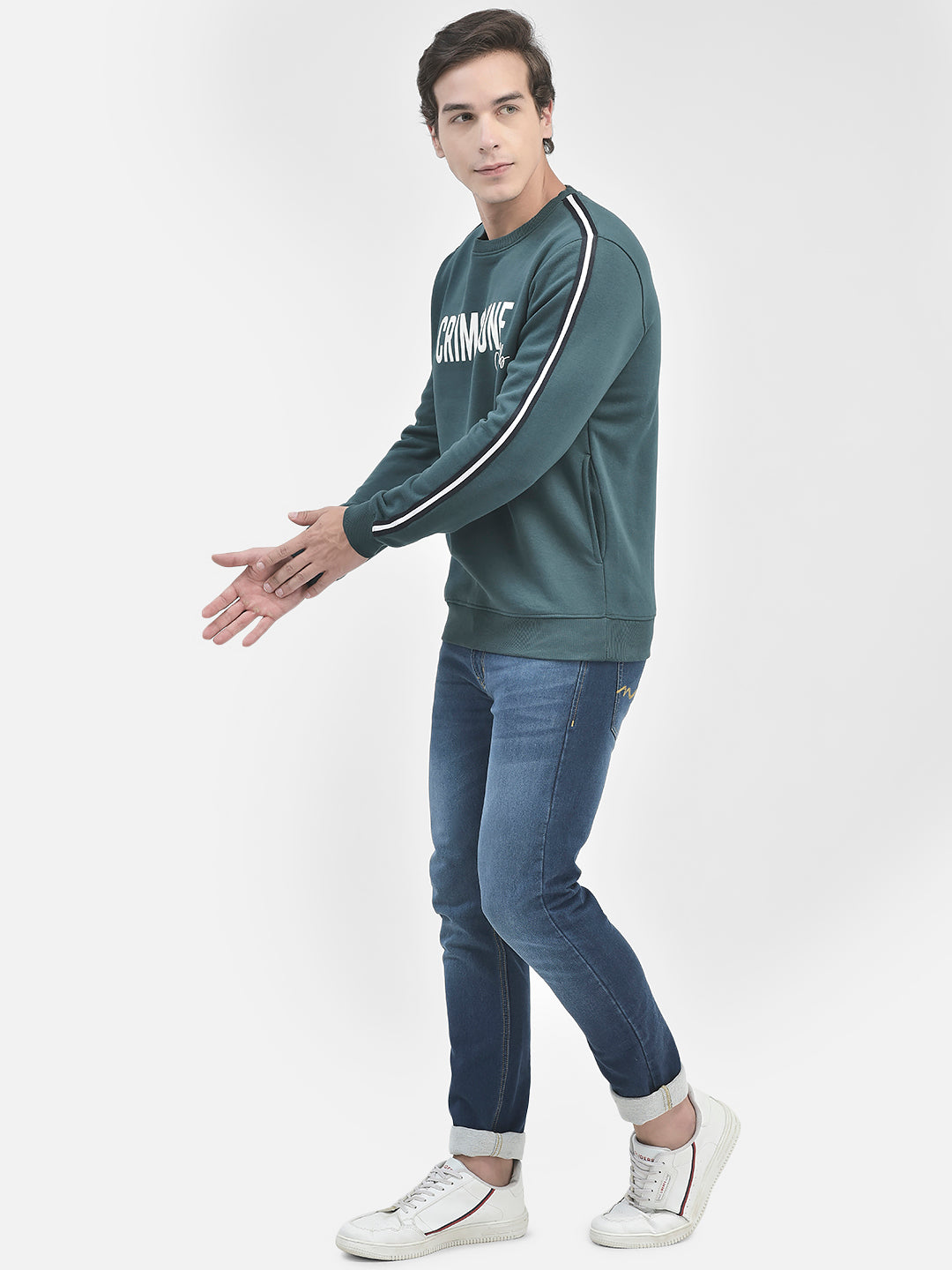 Green Printed Sweatshirt-Men Sweatshirts-Crimsoune Club